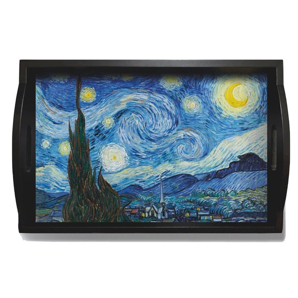 Rain Caper Serving Tray Van Gogh's Starry Night, Wooden, With handles